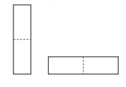 To store rektangler der begge er satt sammen med to mindre rektangler. Det store til venstre "står", mens det til høyre "ligger".